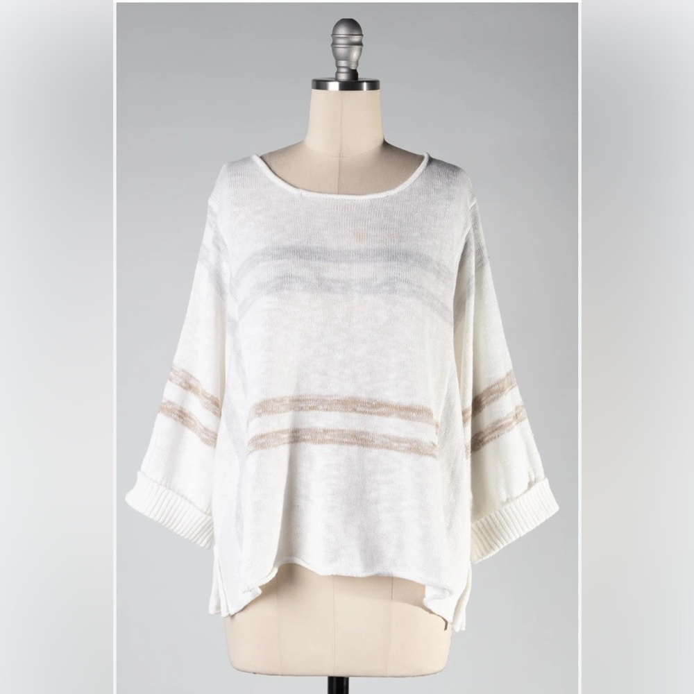 By Together Light Gray and Brown Striped Blouse